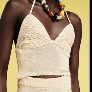 Zara Cream Crochet Halter Top Sz. L NWT‎